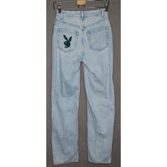 Playboy Pacsun Jeans Womens 26 Blue Denim Bunny Mid Rise Straight Leg Ripped - Picture 2 of 12